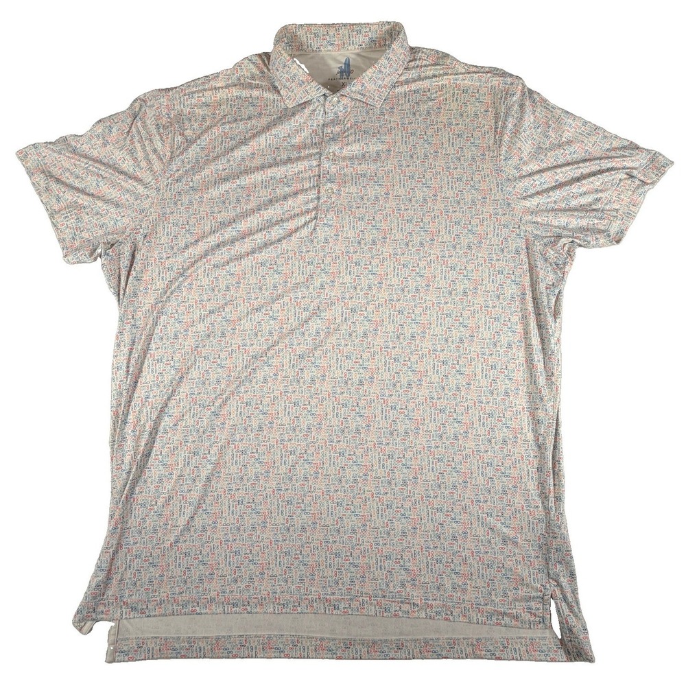 Johnnie-O‎ Polo Men's Sz XL White Multi Color Specs Performance Jersey Glasses